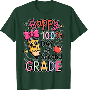 100th Day of School Second Grade Pencil T-Shirt - T-Shirt | Forest