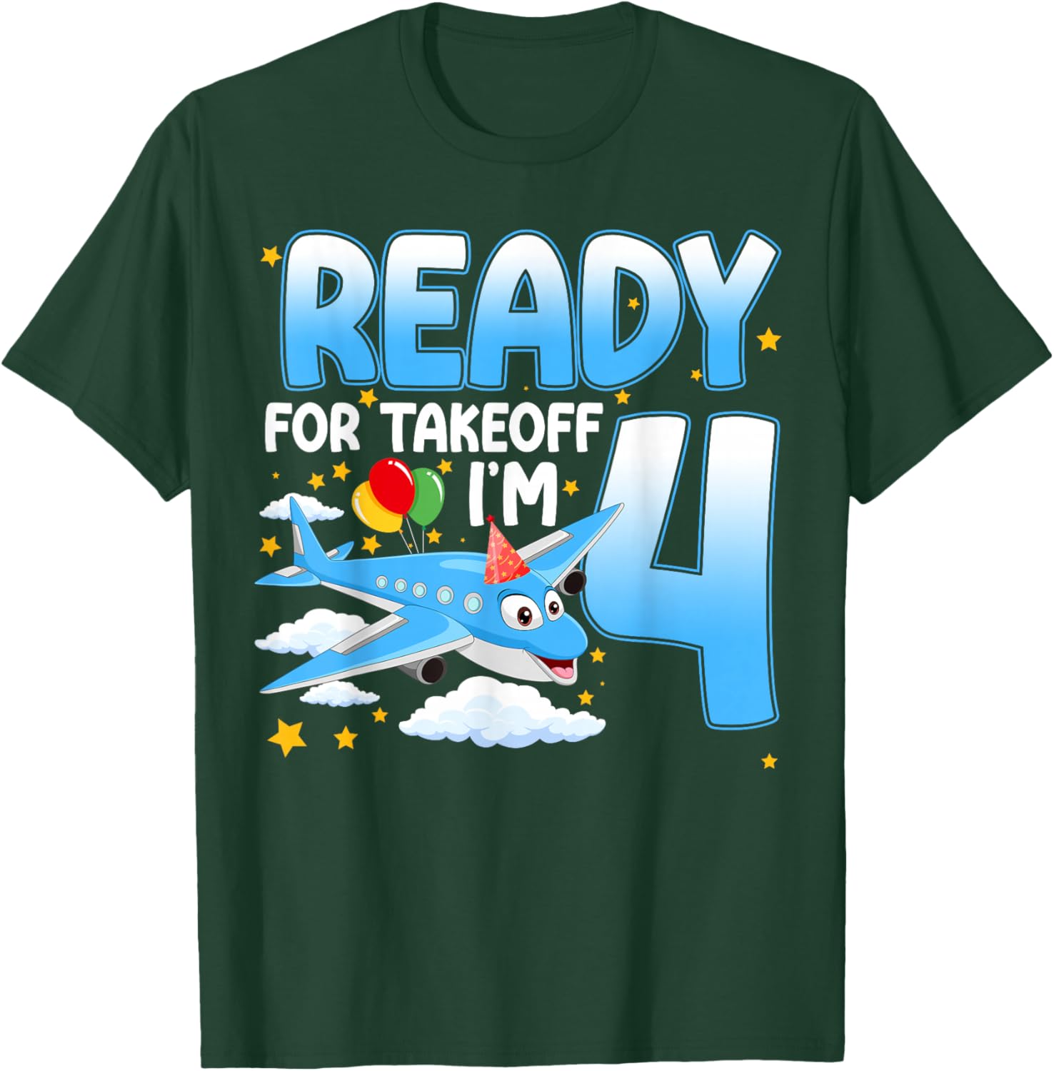 Ready for Takeoff I'm 4 Years Old 4th Birthday Airplane T-Shirt - T-Shirt | Forest