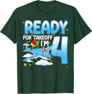 Ready for Takeoff I'm 4 Years Old 4th Birthday Airplane T-Shirt - T-Shirt | Forest