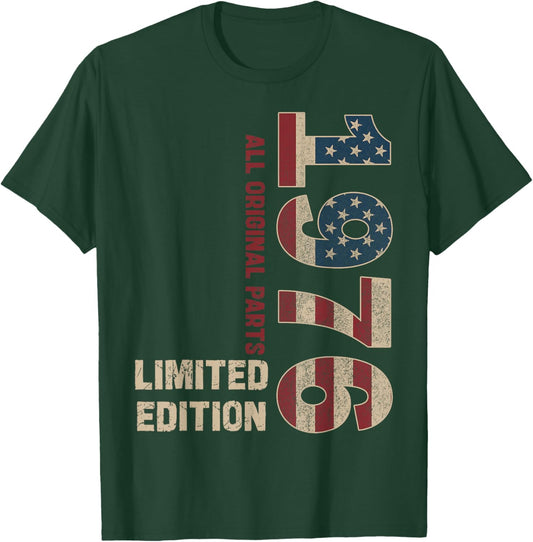 Vintage 1976 50th Birthday Decorations Flag 50 Years Old Men T-Shirt - T-Shirt | Forest