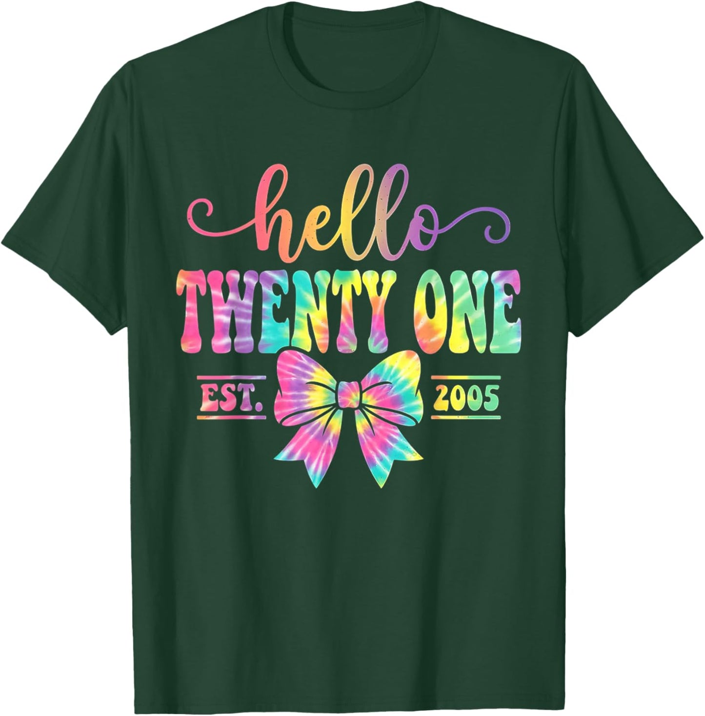 Hello Twenty One Est. 2005 Coquette Bow 21st Birthday Girl T-Shirt - T-Shirt | Forest
