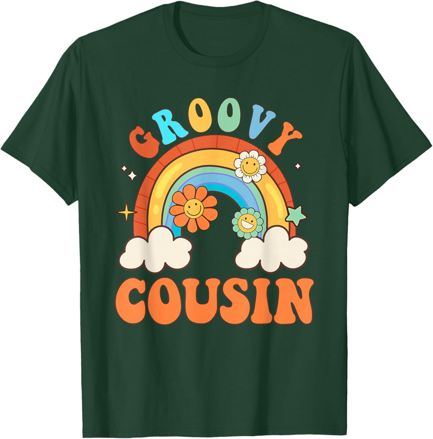 Groovy Cousin Retro Flower Rainbow Matching Family T-Shirt - T-Shirt | Forest