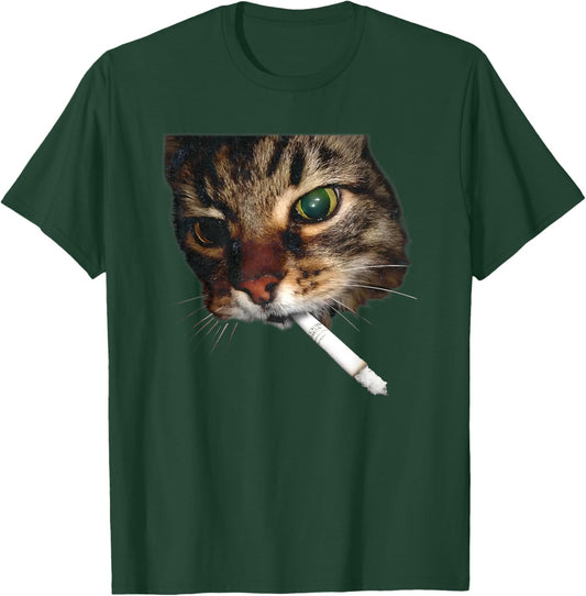 Funny Cat Smoking Vintage Grunge Meme Women Men Cat Lover T-Shirt - T-Shirt | Forest