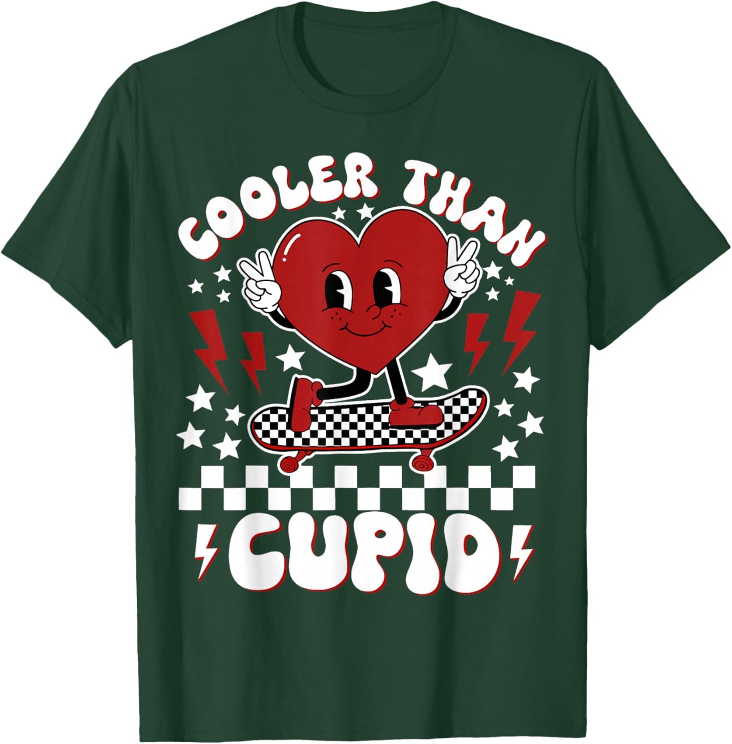 Cooler Than Cupid Heart Boy Checkered Toddler Kids T-Shirt - T-Shirt | Forest