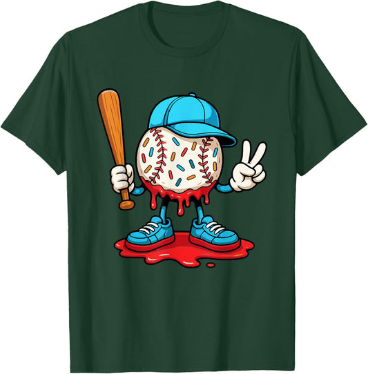 Baseball Drip for Boys Ice Cream Drip Baseball T-Shirt - T-Shirt | Forest