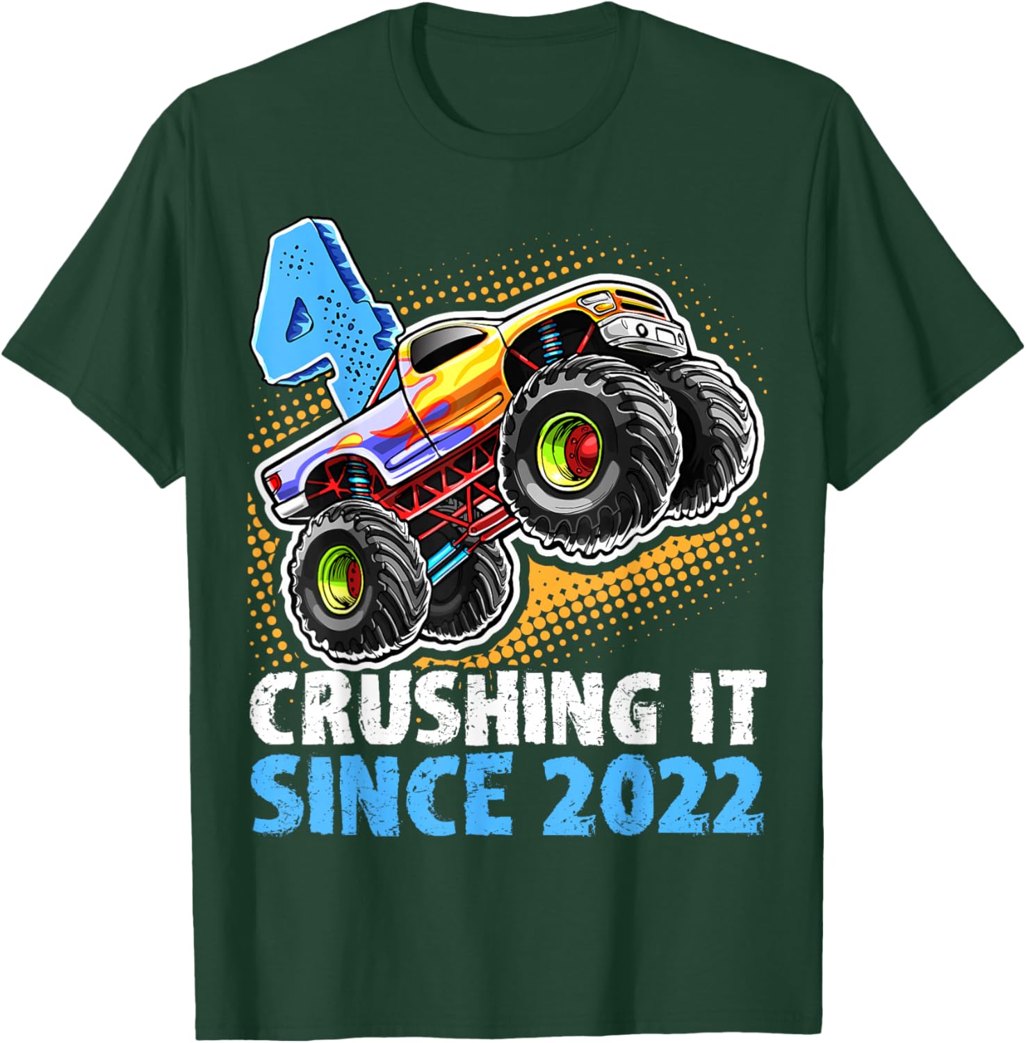 Birthday Monster Truck 4 Year Old Boys 4th Party Born 2022 T-Shirt - T-Shirt | Forest