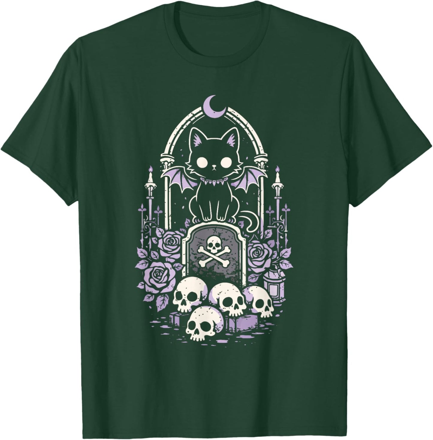 Cat Kitty Vampire Skull Creepy Cute Kawaii Goth Purple Alt T-Shirt - T-Shirt | Forest