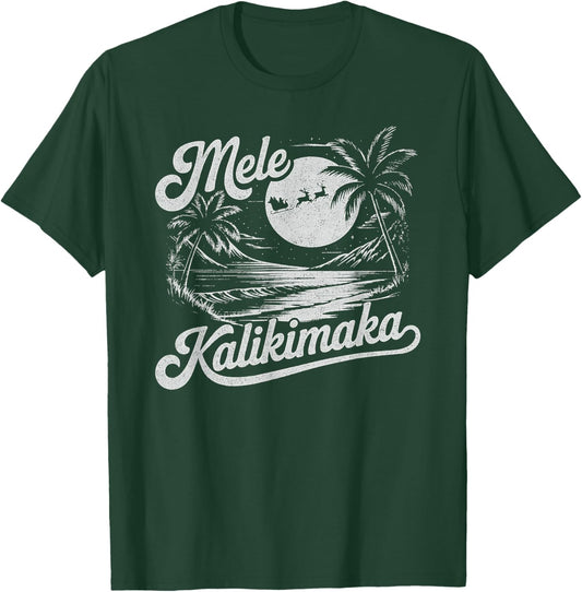 Mele Kalikimaka Retro Christmas Surf Santa Shaka Hawaii T-Shirt - T-Shirt | Forest