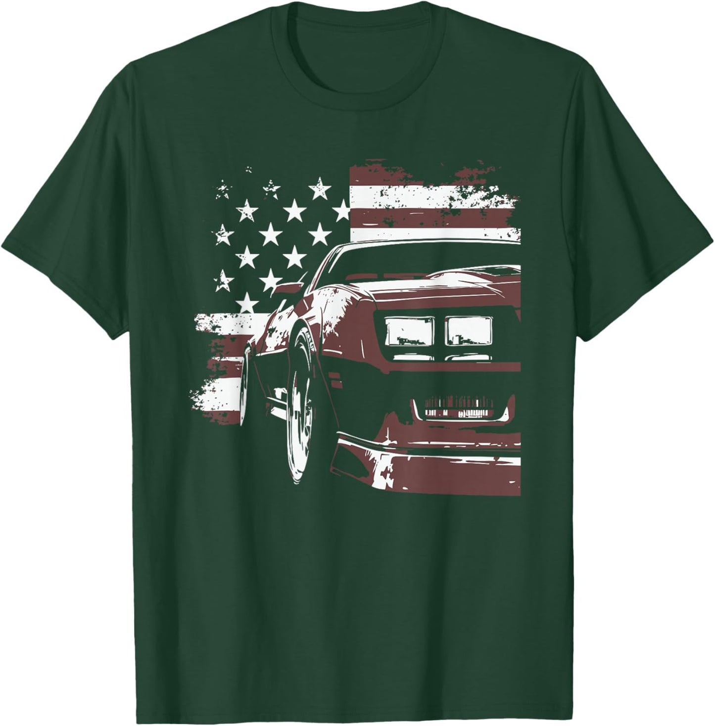 Patriotic Muscle Car IROC Z Front Headlight Corner USA Flag T-Shirt - T-Shirt | Forest