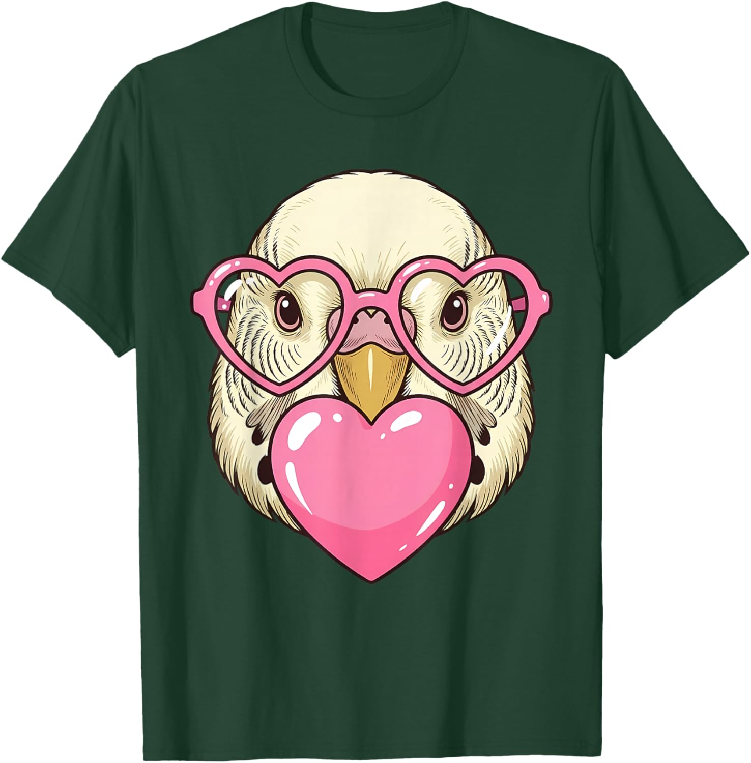Cute Parakeet Blowing Pink Valentine Heart Bubble Gum T-Shirt - T-Shirt | Forest