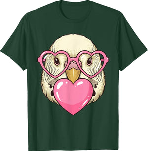 Cute Parakeet Blowing Pink Valentine Heart Bubble Gum T-Shirt - T-Shirt | Forest