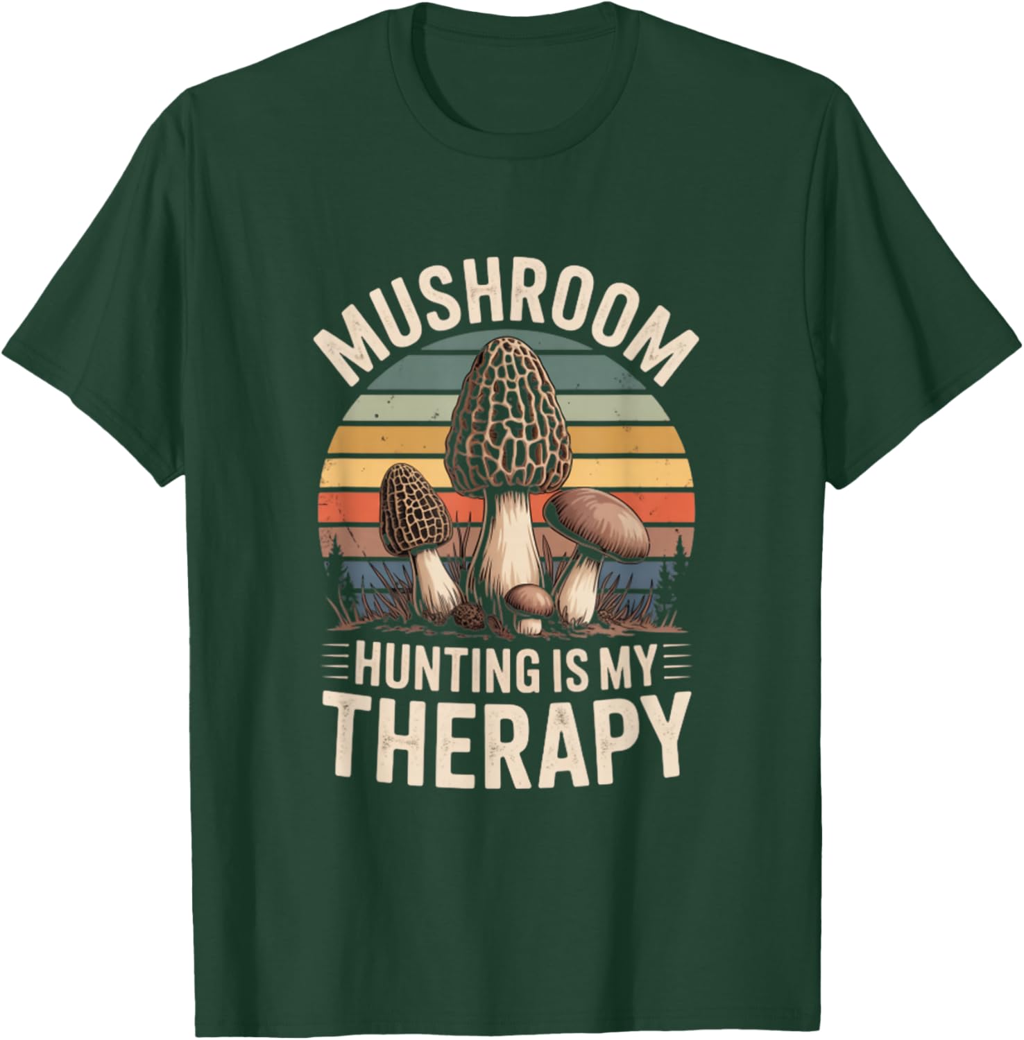 Mushroom Hunting is My Therapy Retro Morel Forager T-Shirt - T-Shirt | Forest