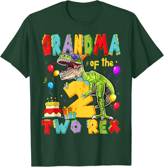 Grandma of The Two Rex 2nd Birthday Boy Dinosaur T-Rex T-Shirt - T-Shirt | Forest