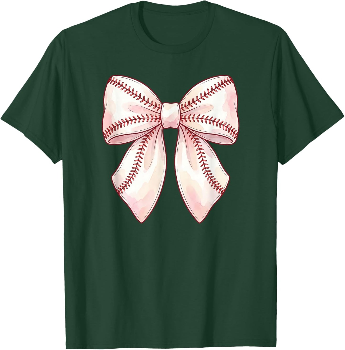Cute Baseball Coquette Bow Men Women Girls T-Shirt - T-Shirt | Forest
