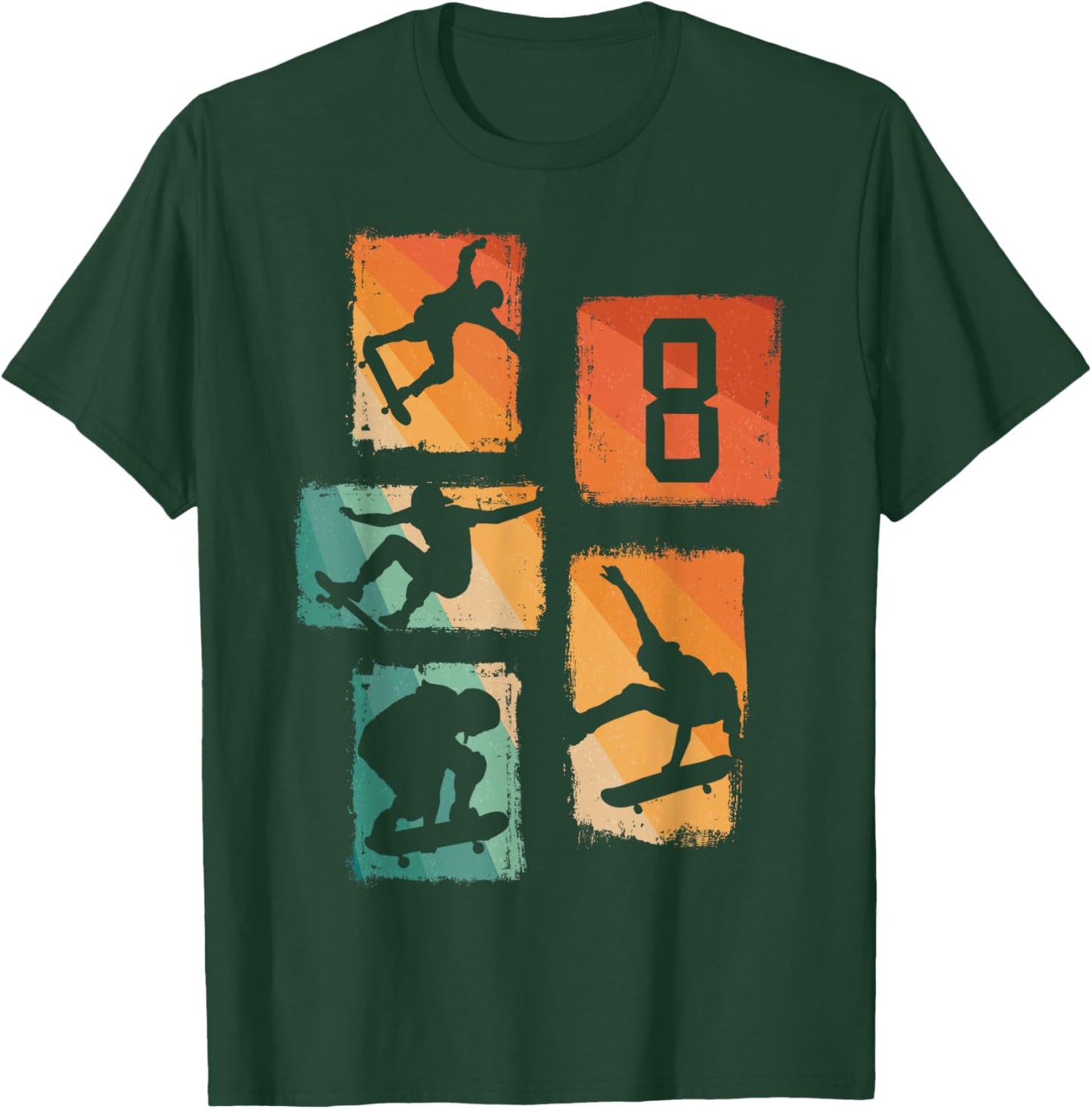 8th Birthday Skateboard Skateboarder Skater 8 Year Old Boy T-Shirt - T-Shirt | Forest