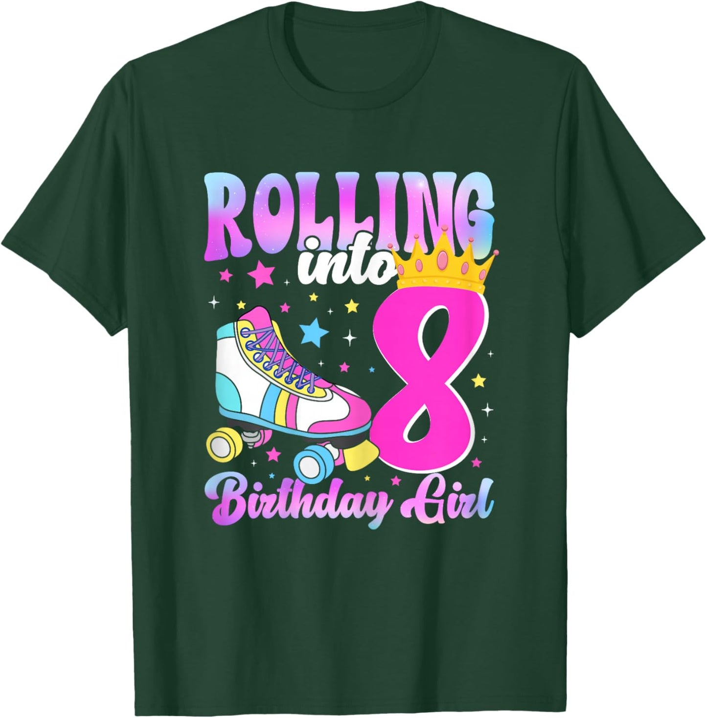 Rolling Into 8 Years Old Roller Skating Girl 8th Birthday T-Shirt - T-Shirt | Forest