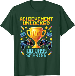 100 Days Smarter Gaming Achievement Unlocked Gamer Aura T-Shirt - T-Shirt | Forest