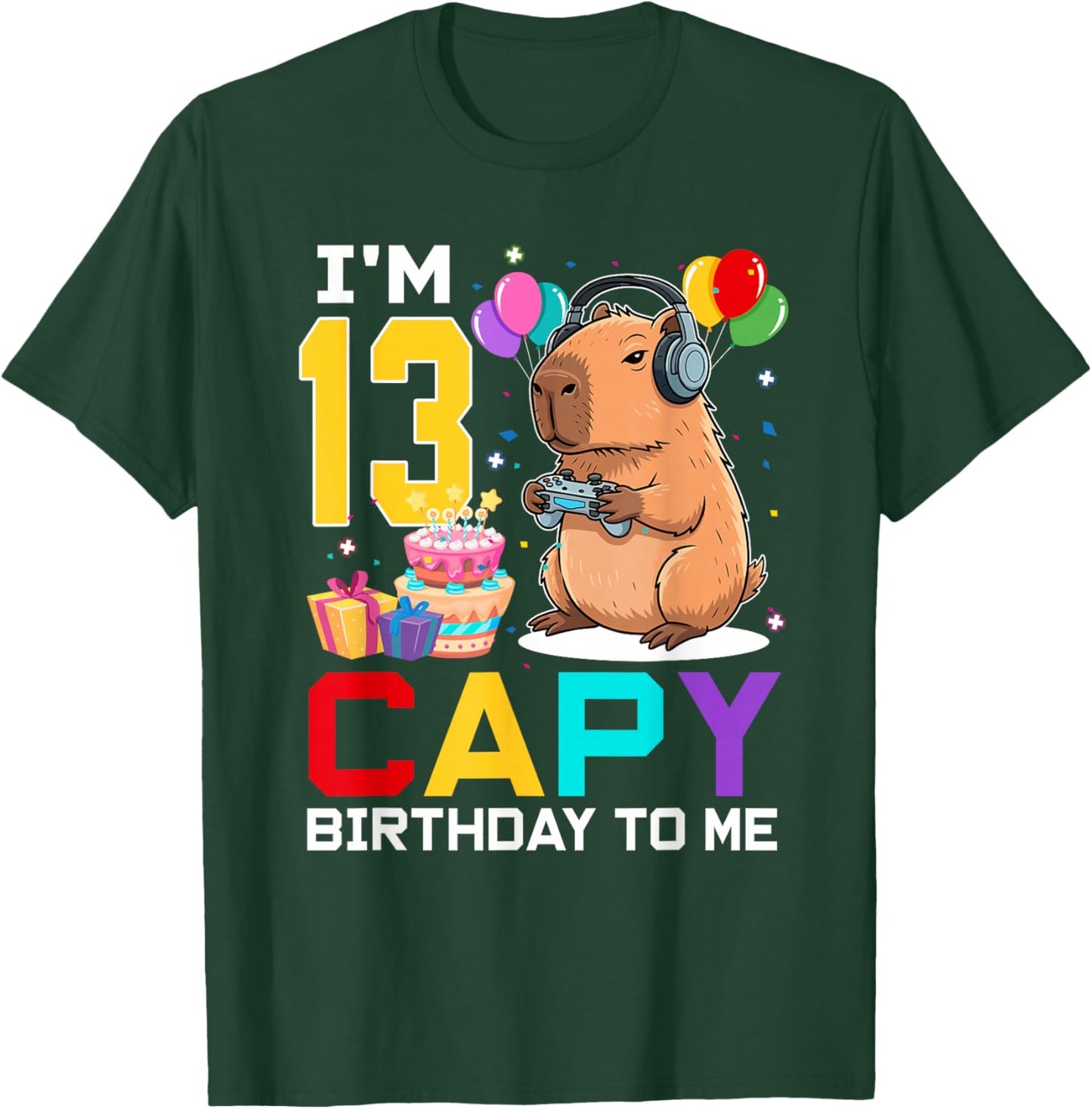 I'm 13 Year Old Capy Birthday to Me 13th Bday Capybara Gamin T-Shirt - T-Shirt | Forest