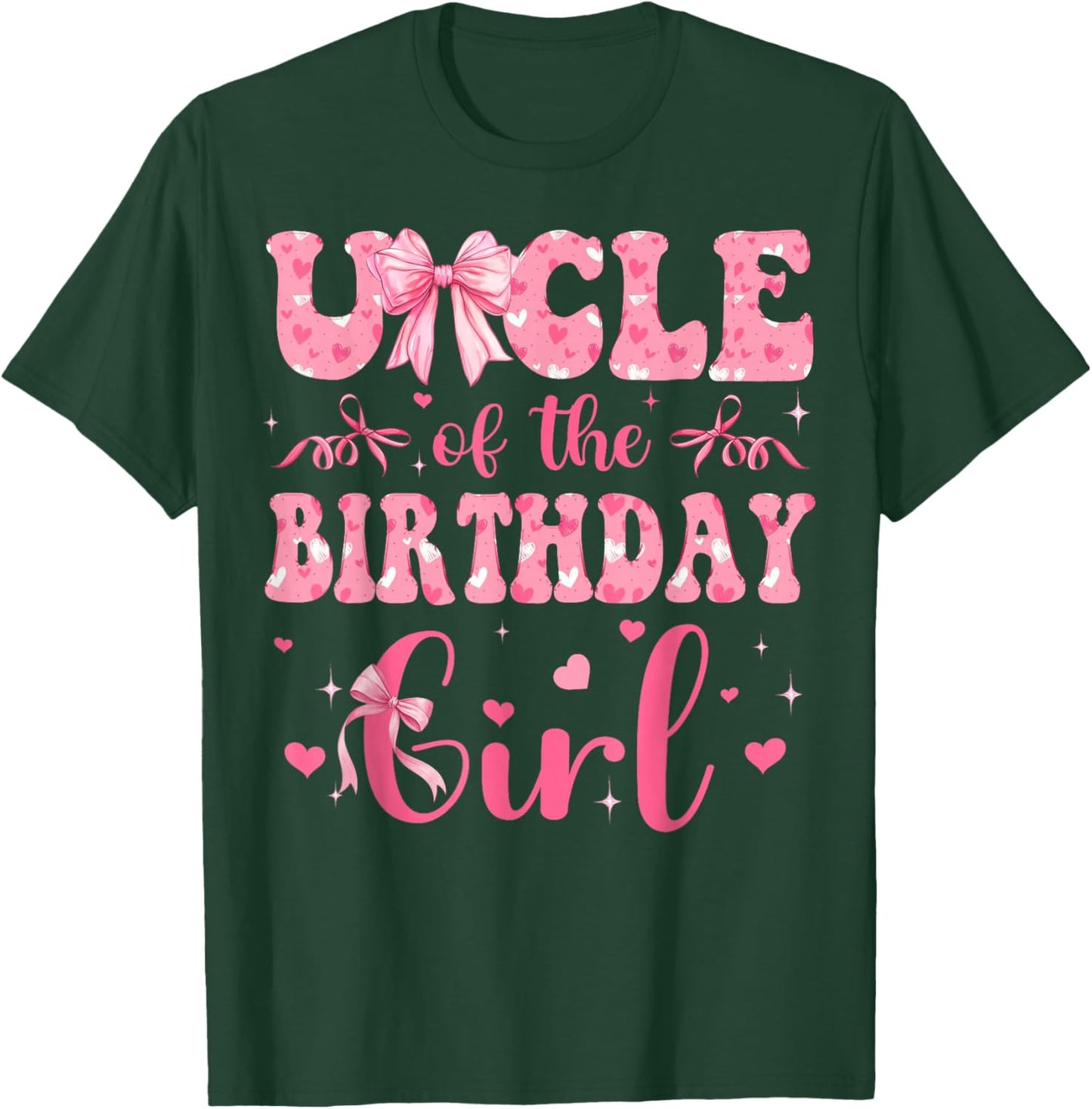 Uncle of The Birthday Girl Matching Pink Coquette Bow T-Shirt - T-Shirt | Forest
