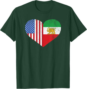 Persian American Flag Heart Persia USA T-Shirt - T-Shirt | Forest