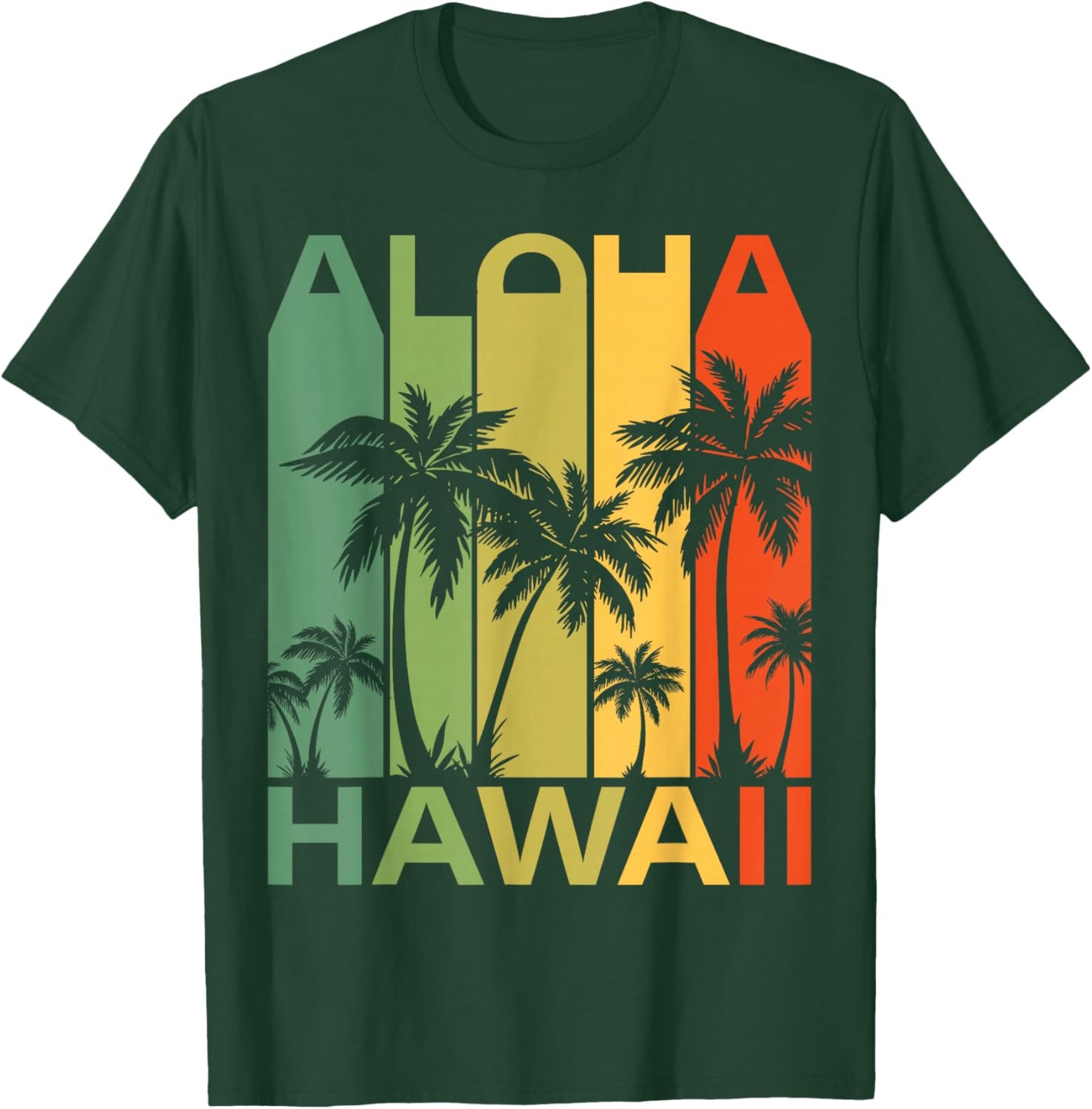 Aloha Hawaii Palm Tree Tropical Hawaiian Island Retro Surfer T-Shirt - T-Shirt | Forest