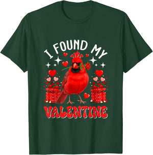 I Found My Valentine Cardinal Bird Cute Hearts Floral Roses T-Shirt - T-Shirt | Forest