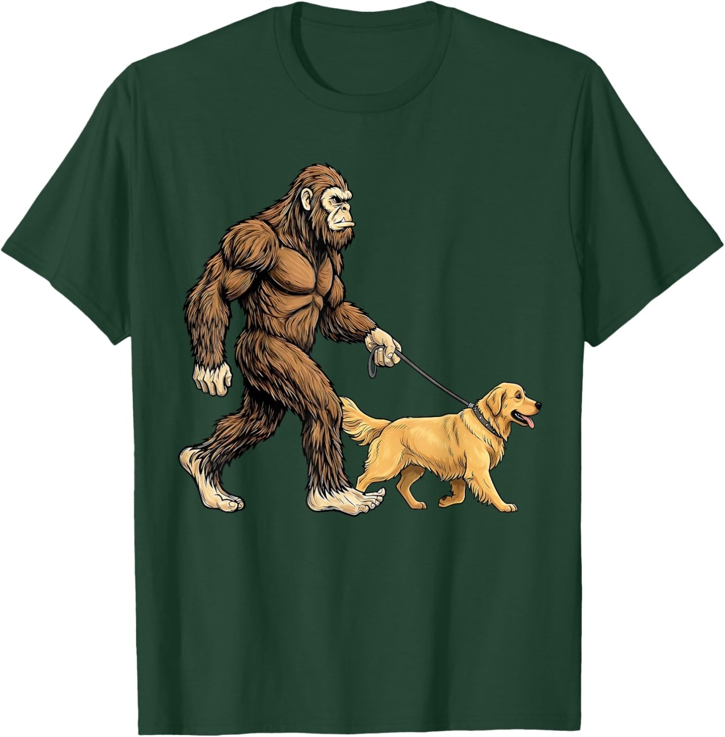 Bigfoot Walking Golden Retriever Dog Funny Sasquatch T-Shirt - T-Shirt | Forest