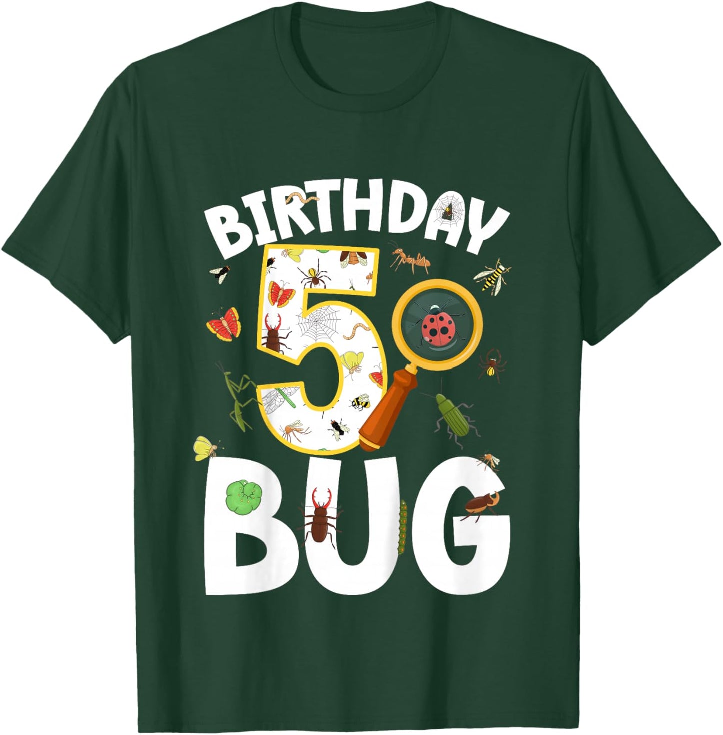 5th Bug Birthday Party 5 Year Old Bugs Birthday T-Shirt - T-Shirt | Forest