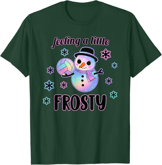 Volleyball Snowman Christmas Feeling a Little Frosty Cute T-Shirt - T-Shirt | Forest