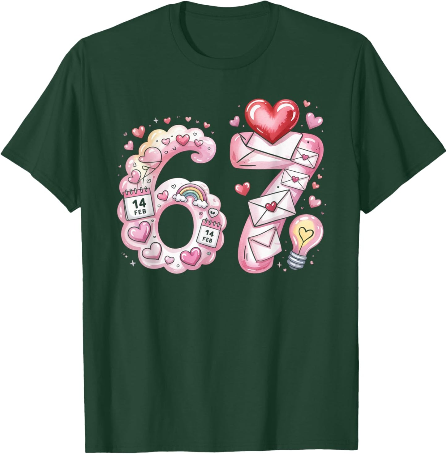 Cute 67 Hearts Number Six Seven Valentines Day Love Women T-Shirt - T-Shirt | Forest