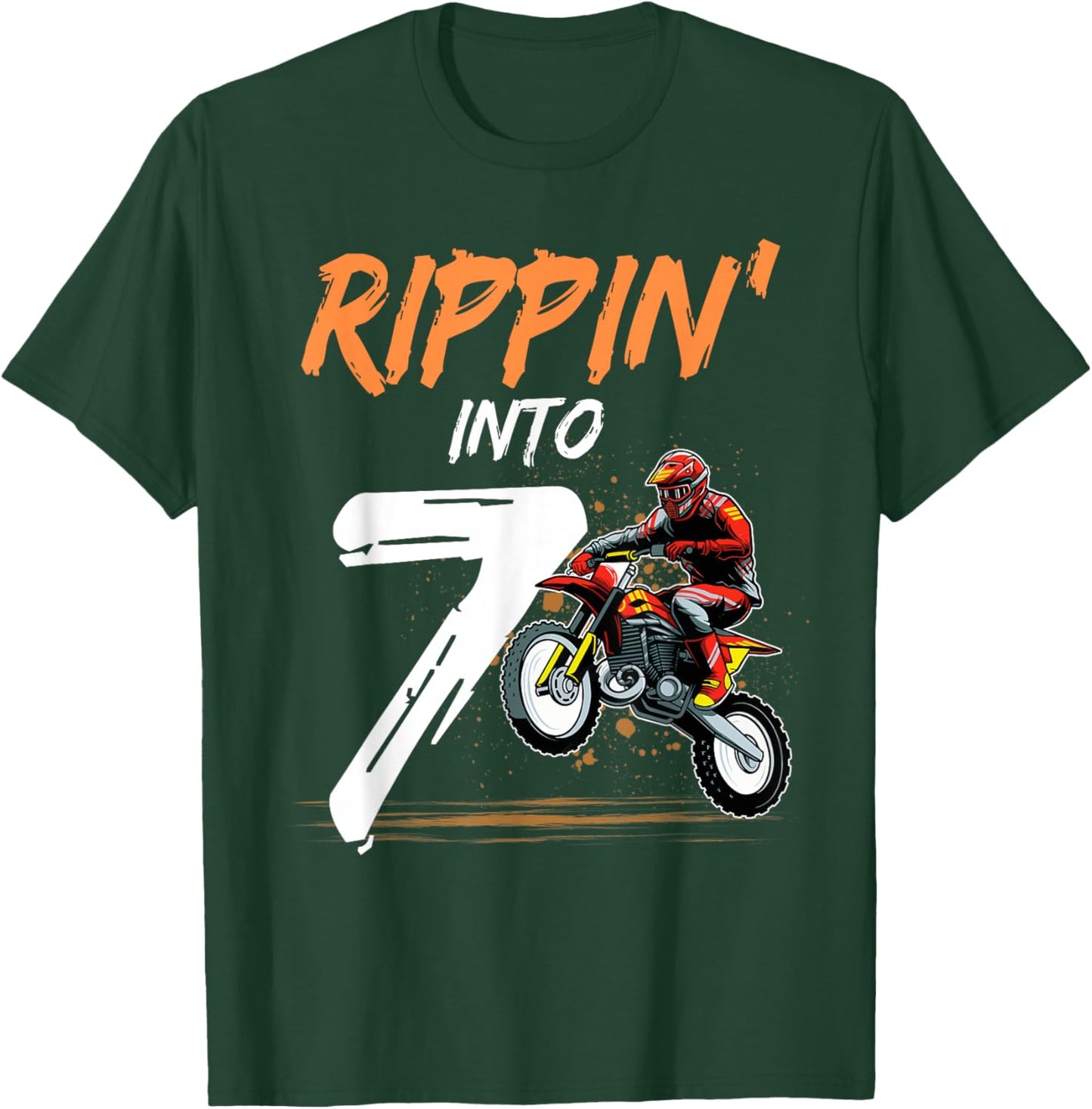 7 Year Old Boy Rippin' Into 7 Birthday Dirt Bike Themed T-Shirt - T-Shirt | Forest