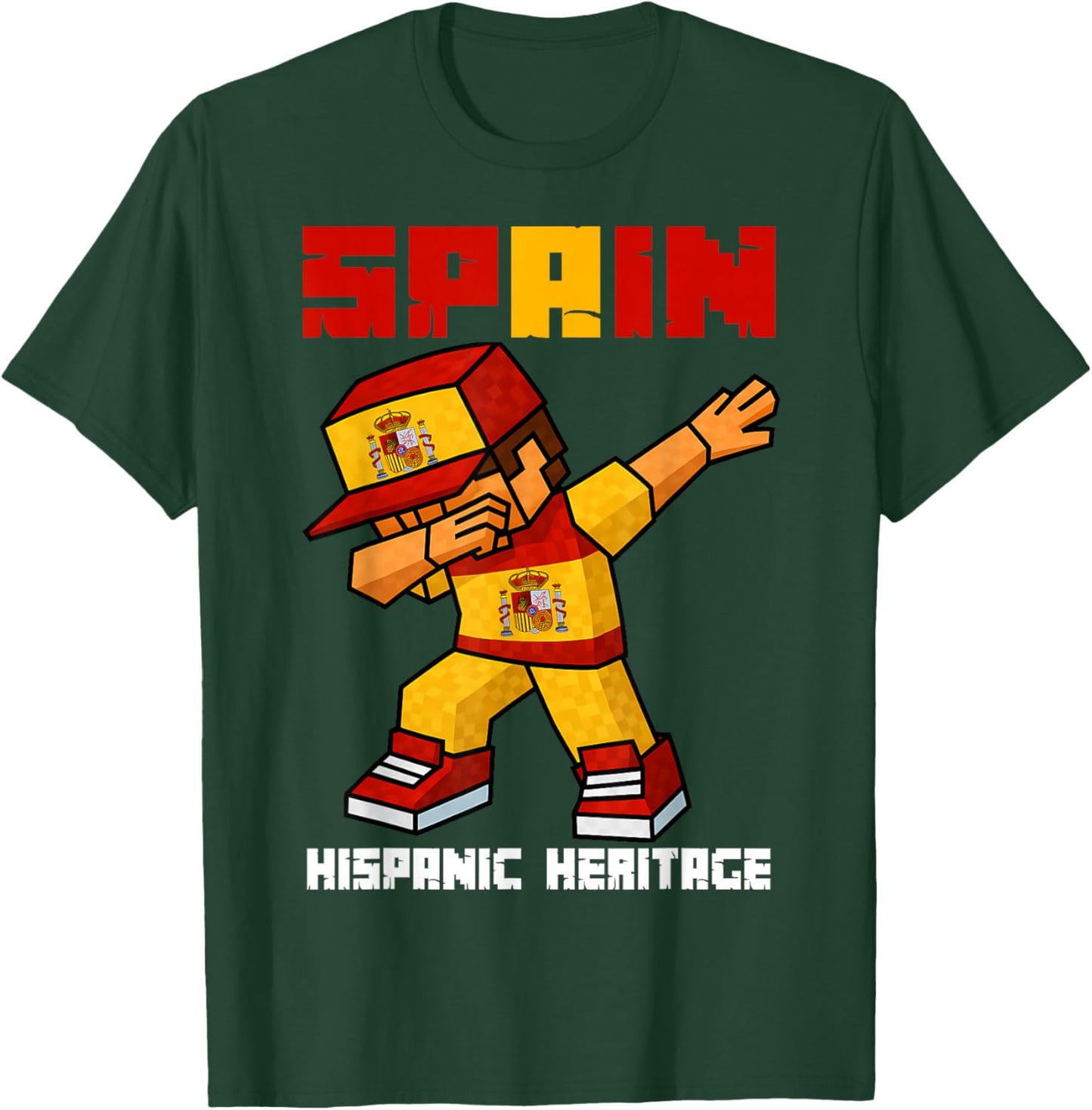Spain Root Dab Boy Game Pixel Hispanic Heritage Spaniard Kid T-Shirt - T-Shirt | Forest
