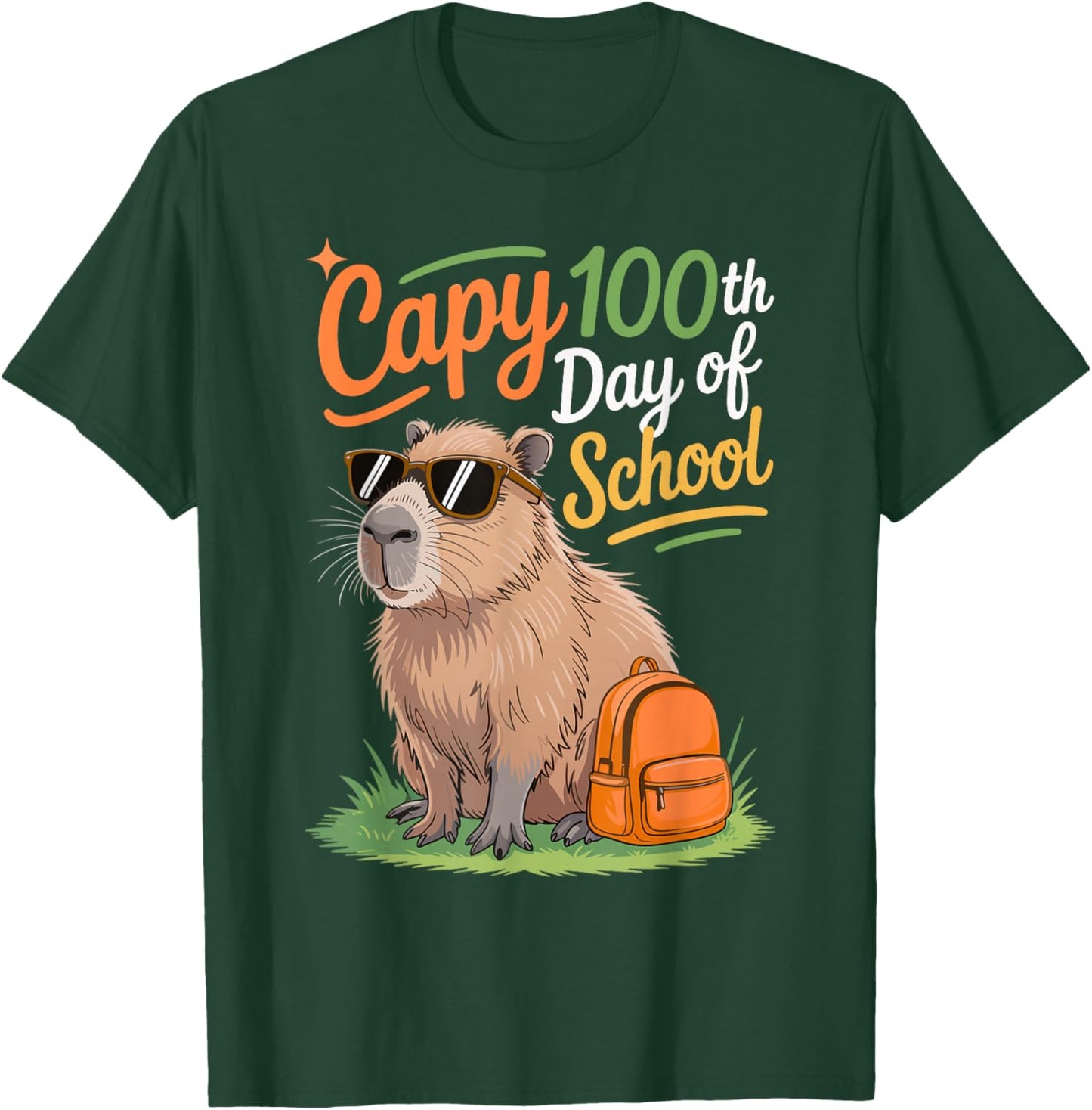 Fun Capy 100th Day of School Funny Capybara 100 Days Smarter T-Shirt - T-Shirt | Forest