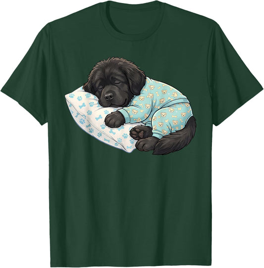 Cute Newfoundland Dog Sleeping in Pajamas Bedtime Art T-Shirt - T-Shirt | Forest