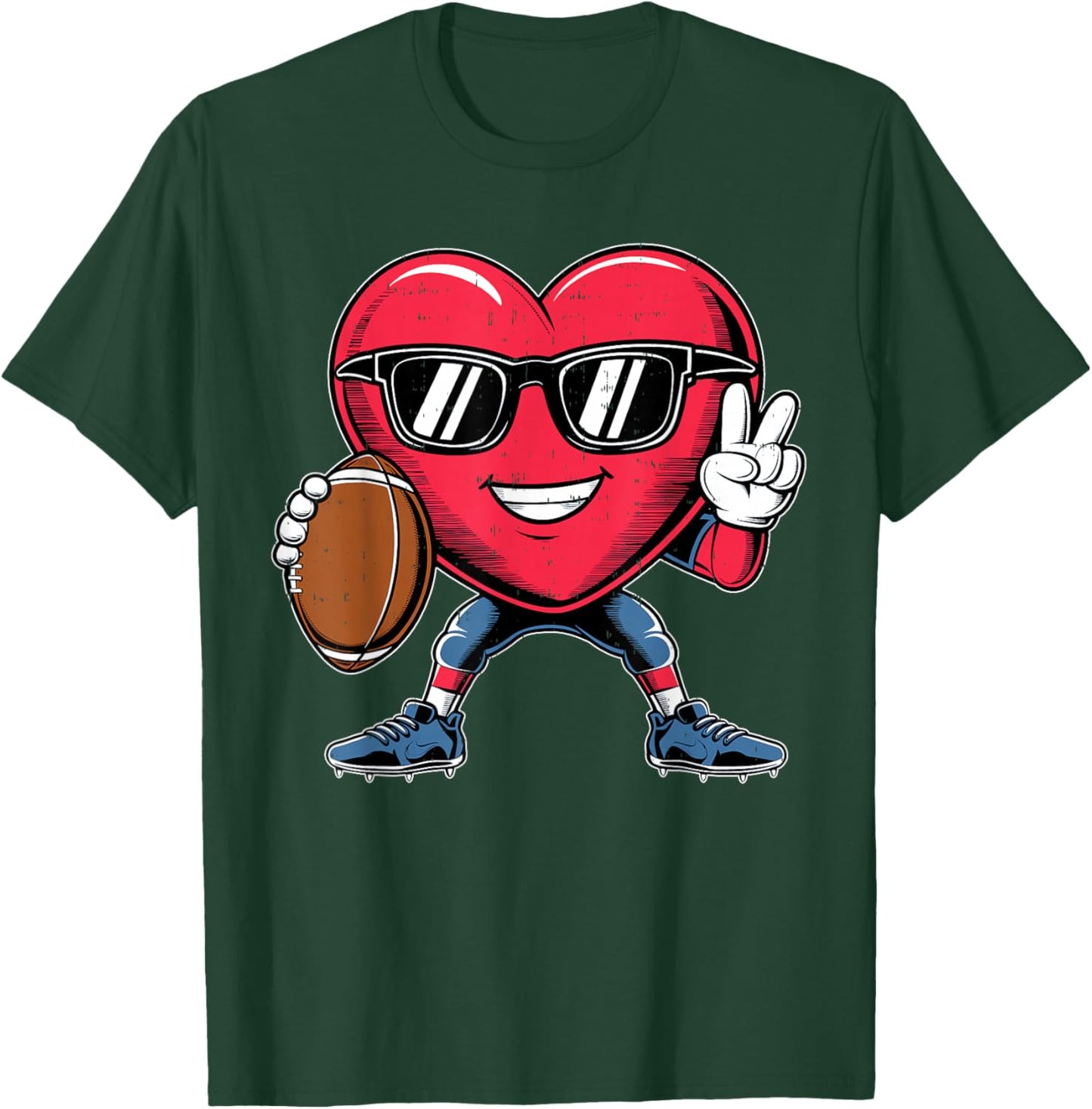 Heart Play Football Valentines Day for Teens Boys Girls Kids T-Shirt - T-Shirt | Forest