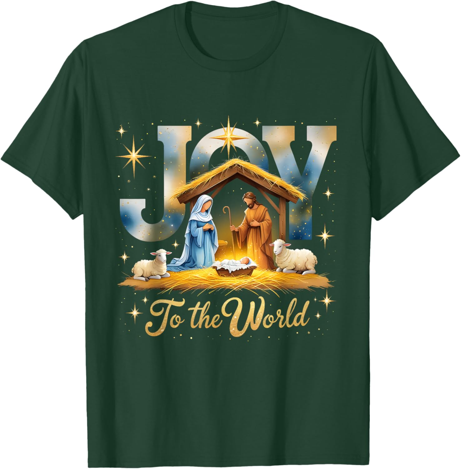 Joy to The World Nativity Scene Christmas T-Shirt - T-Shirt | Forest