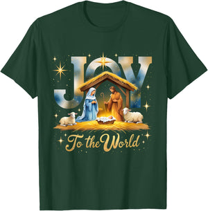 Joy to The World Nativity Scene Christmas T-Shirt - T-Shirt | Forest