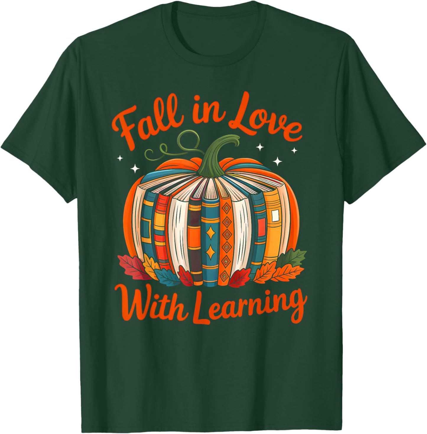 Fall in Love with Learning Book Lover Autumn Pumpkin Teacher T-Shirt - T-Shirt | Forest