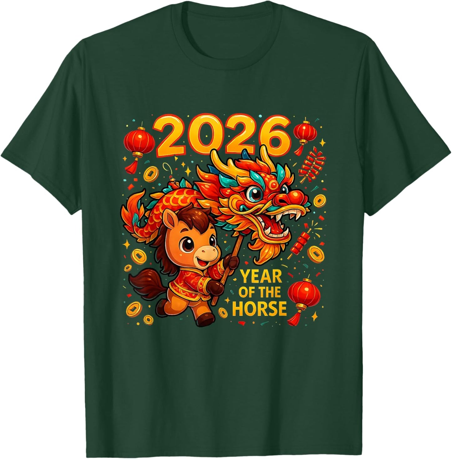 2026 Year of The Horse Cute Lunar Newyear Art T-Shirt - T-Shirt | Forest