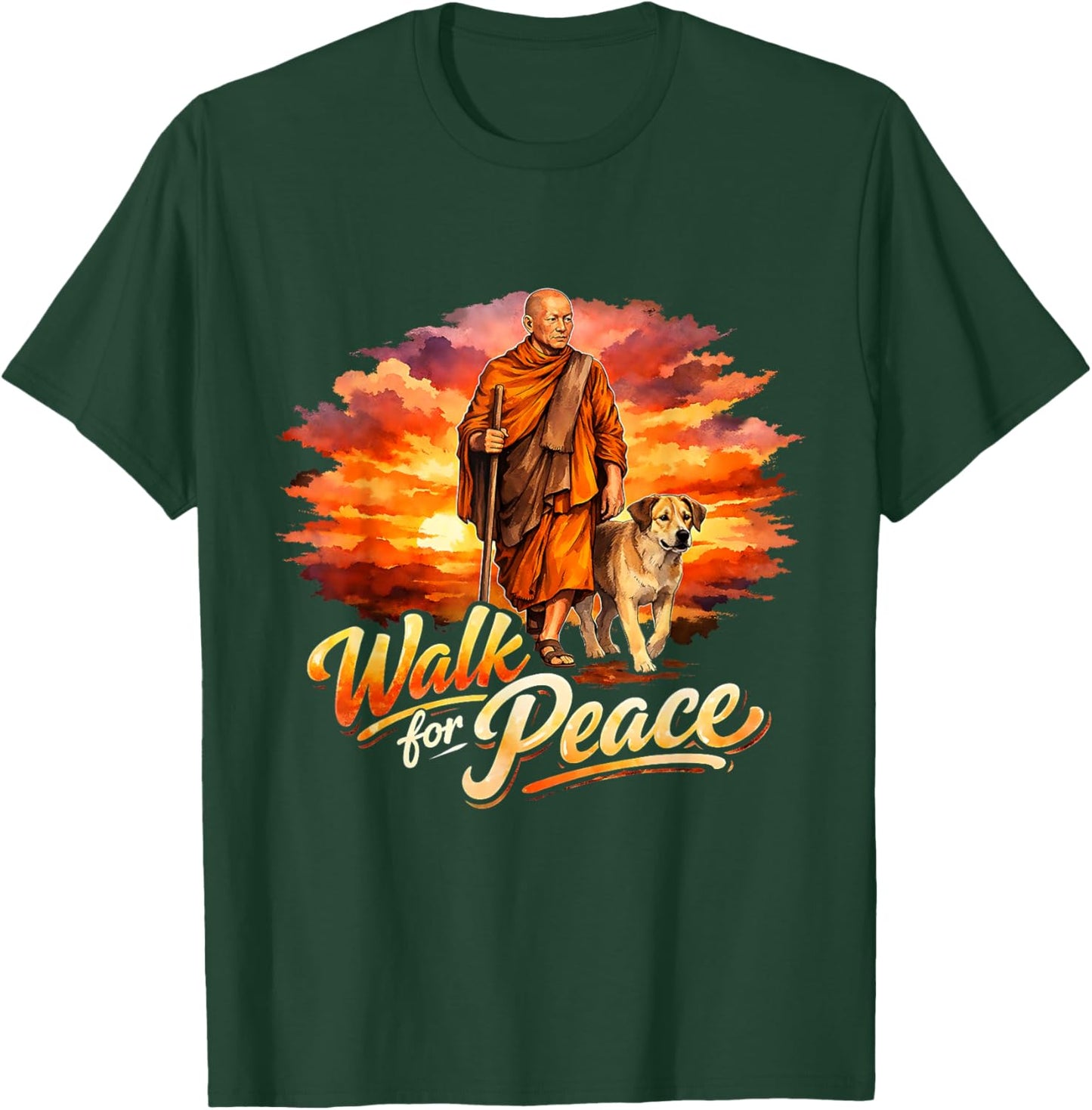 Walk for Peace Mindful Monk Spiritual Art T-Shirt - T-Shirt | Forest