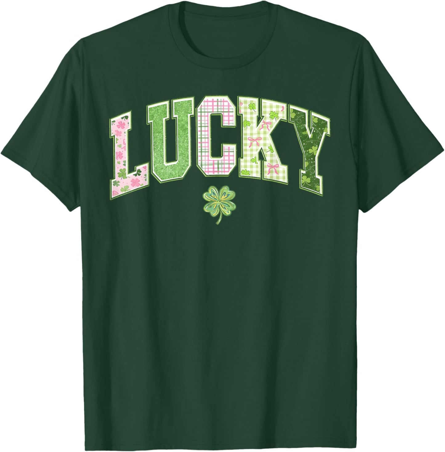 Lucky Shamrock Coquette Bow St Patrick's Day Girl Women T-Shirt - T-Shirt | Forest