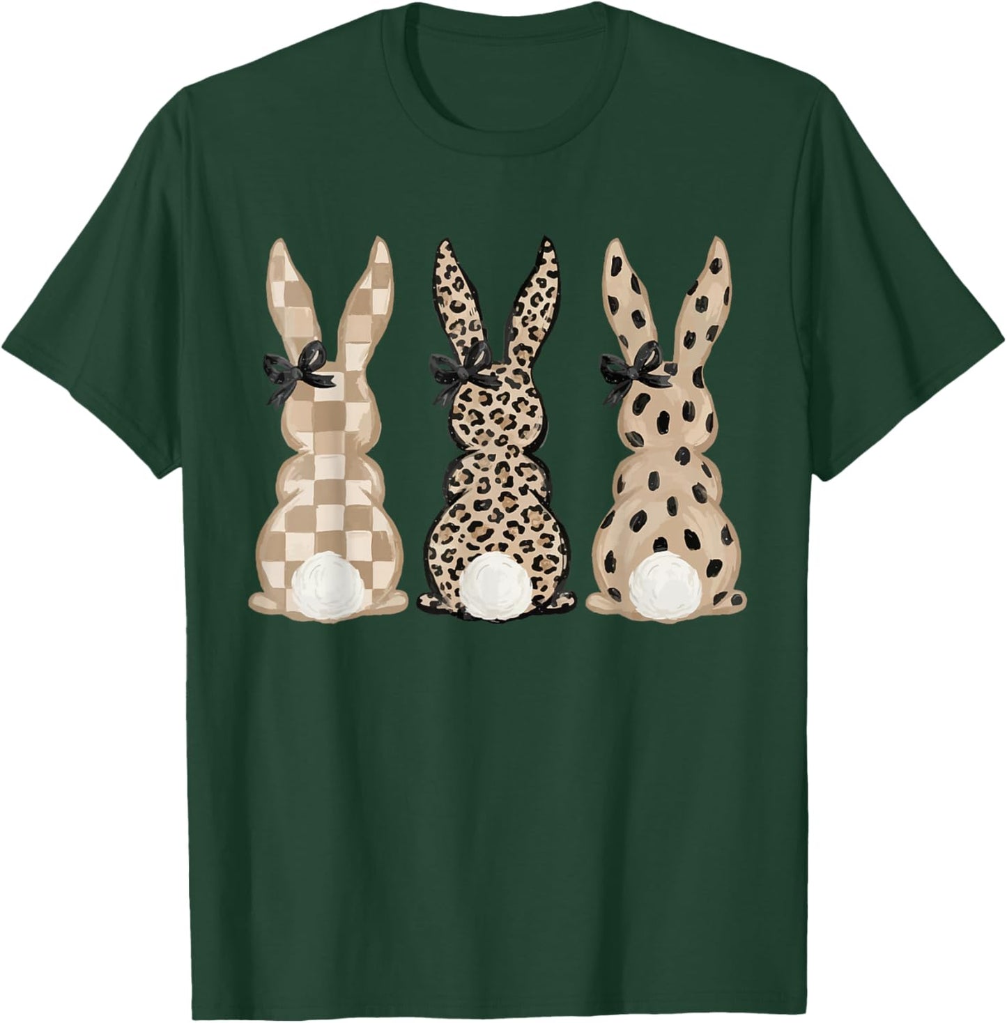 Retro Coquette Funny Easter Day Bunnies Bow Cute Bunny Girly T-Shirt - T-Shirt | Forest