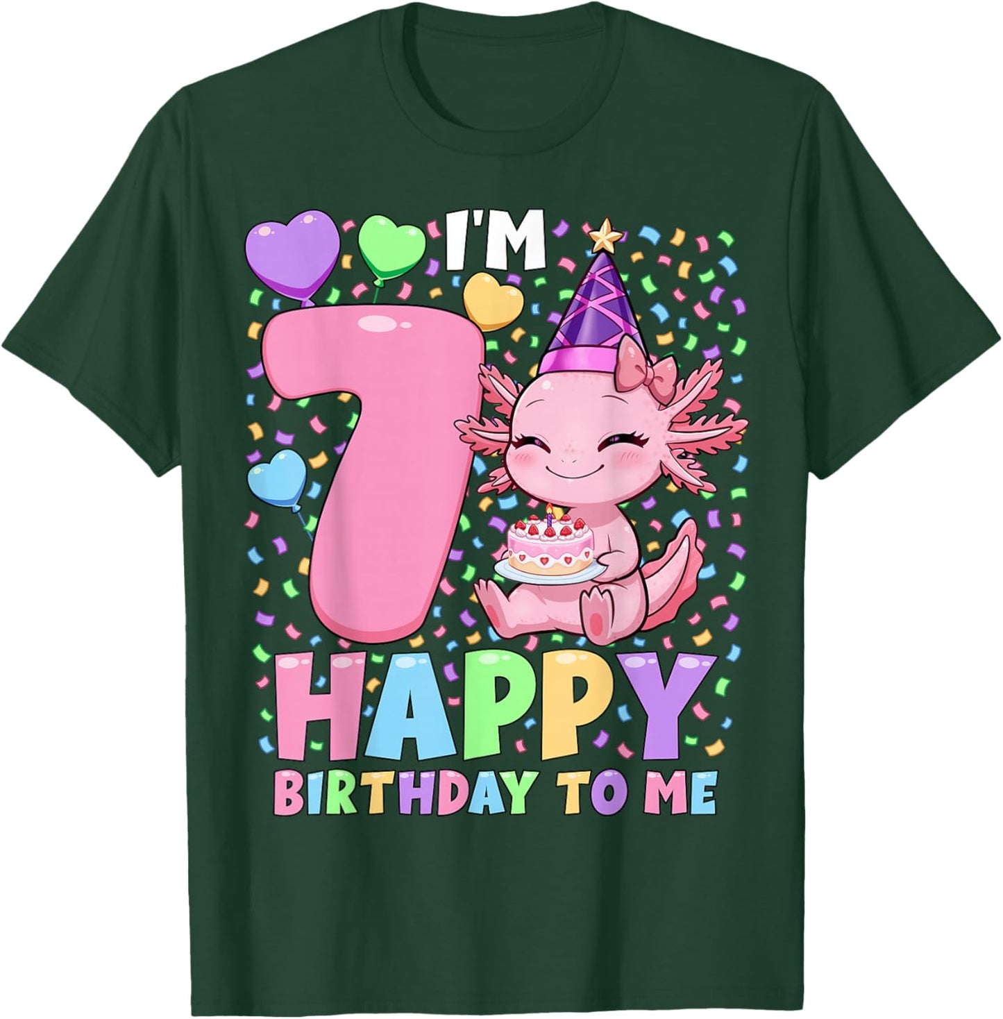 Girls Axolotl Birthday Shirt | 7 Years Old Birthday Axolotl T-Shirt - T-Shirt | Forest
