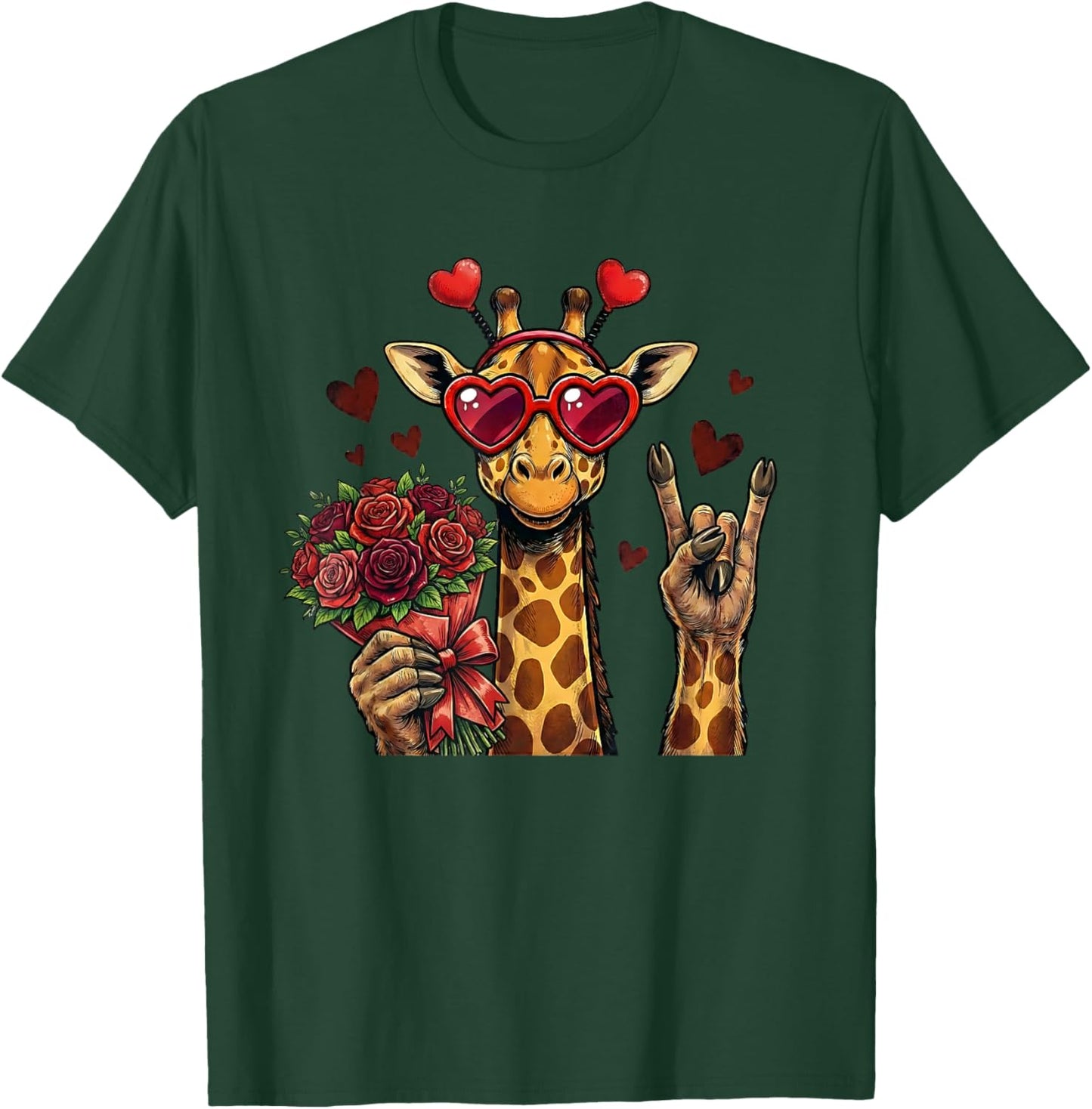 Funny Giraffe Love Design Valentine Heart Glasses T-Shirt - T-Shirt | Forest
