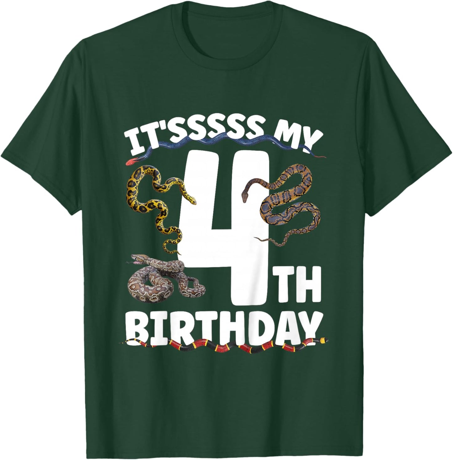 4th Snake Birthday Party 4 Year Old Snake Lover Birthday T-Shirt - T-Shirt | Forest