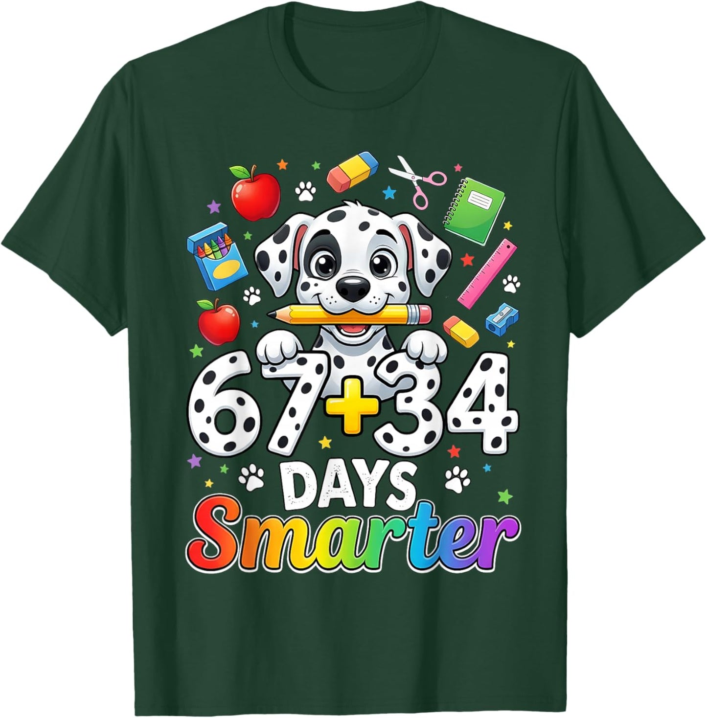 67 34 Days Smarter Dog 101 Day of School Girl Teacher Kid T-Shirt - T-Shirt | Forest