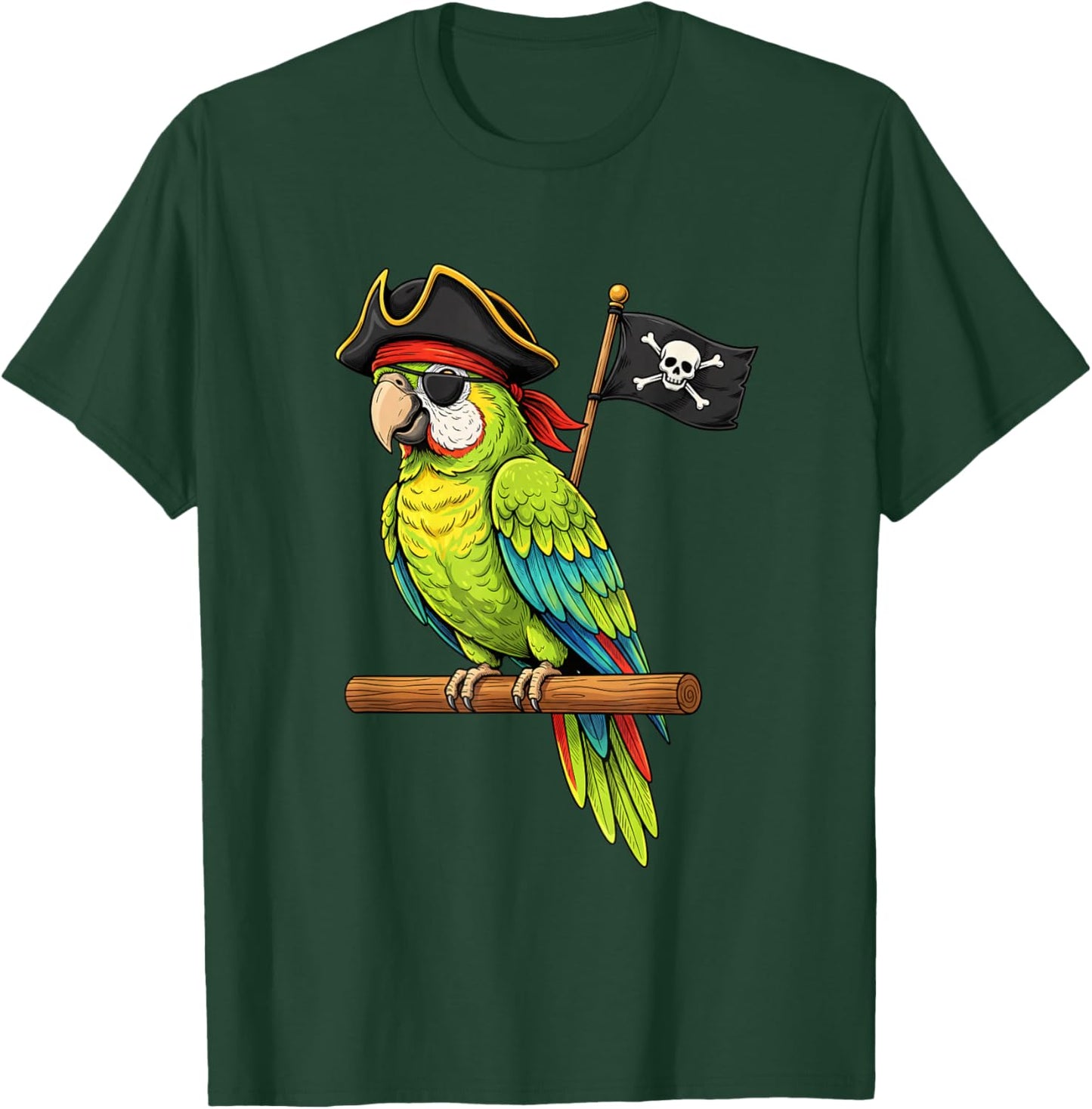 Bird Pirate Parrot Cartoon Swashbuckling Parrot T-Shirt - T-Shirt | Forest