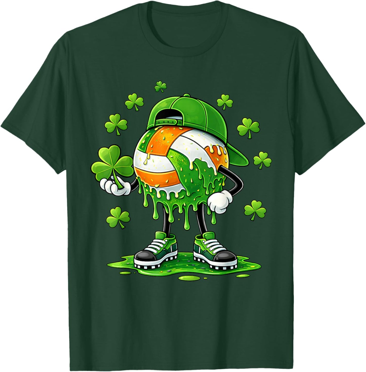 Volleyball St Patricks Day Boys Kids Sport Green Shamrock T-Shirt - T-Shirt | Forest