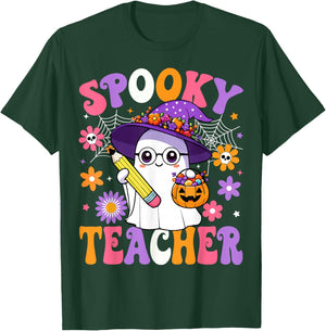 Trick Or Teach Spooky Teacher Ghost Funny Halloween Teacher T-Shirt - T-Shirt | Forest