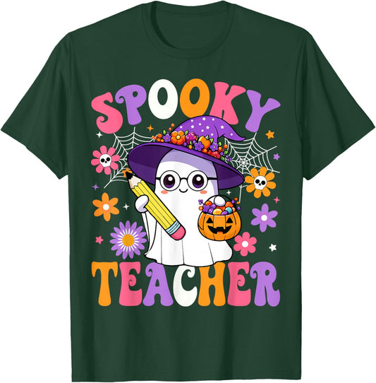 Trick Or Teach Spooky Teacher Ghost Funny Halloween Teacher T-Shirt - T-Shirt | Forest